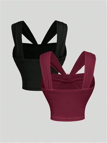 OYOANGLE Women's 2 Piece Wide Strap Crop Tank Top Ruched V Neck Sleeveless Summer Going Out Tops in Saudi Arabia