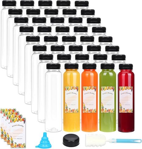 Moretoes 40pcs 12oz Juice Bottles, Empty Plastic Juicing Bottles with Caps, Cone Reusable Clear Bulk Beverage Containers for Juicing, Drinking, Milkshake, Tea and Other Beverages in Saudi Arabia