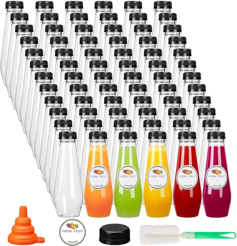 Moretoes 40pcs 12oz Juice Bottles, Empty Plastic Juicing Bottles with Caps, Cone Reusable Clear Bulk Beverage Containers for Juicing, Drinking, Milkshake, Tea and Other Beverages in Saudi Arabia