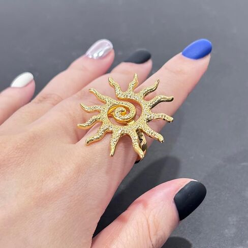 Boho Large Sun Statement Ring for Women 14k Gold Plated Sunlight Rings Stainless Steel Sun Rings in Kuwait