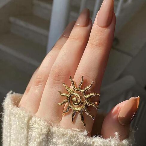 Boho Large Sun Statement Ring for Women 14k Gold Plated Sunlight Rings Stainless Steel Sun Rings in Kuwait
