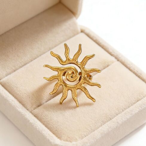 Boho Large Sun Statement Ring for Women 14k Gold Plated Sunlight Rings Stainless Steel Sun Rings in Kuwait