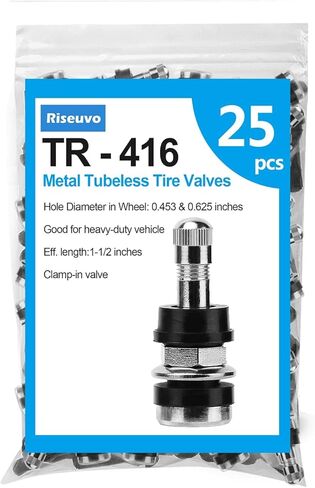 Riseuvo 25pcs TR416 Metal Tire Valve Stem - Outer Mount Metal Valve Stem High-Pressure Clamp-in Valves Fits 0.453" and 0.625" Rim Hole in Kuwait