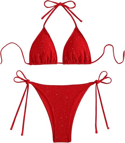 SHENHE Women's 2 Piece Swimsuits Triangle Halter String Sparkle Shiny Bikini Set Sexy Swimwear in Saudi Arabia