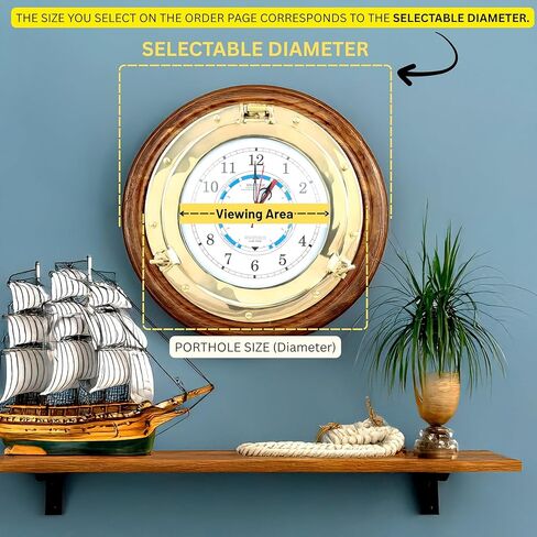 Nagina International Nautical Time Tide Clock On Premium Wooden Base - Polished Brass Porthole Wall Hanging Decor (12 Inches) in Saudi Arabia