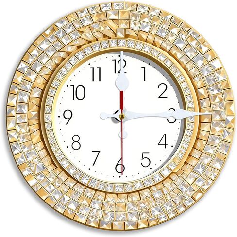 Wall Clock Art Print, Silent Non Ticking Battery Operated,Cross,Gold & White Diamond Clock 2D Art Print Decorative for Bathroom Kitchen Bedroom 10 inch & 12 inch, Ships Next Day，No Battery in Saudi Arabia