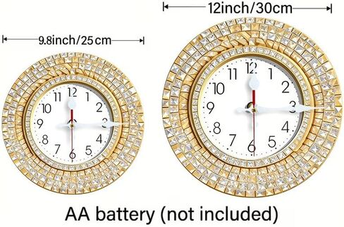 Wall Clock Art Print, Silent Non Ticking Battery Operated,Cross,Gold & White Diamond Clock 2D Art Print Decorative for Bathroom Kitchen Bedroom 10 inch & 12 inch, Ships Next Day，No Battery in Saudi Arabia
