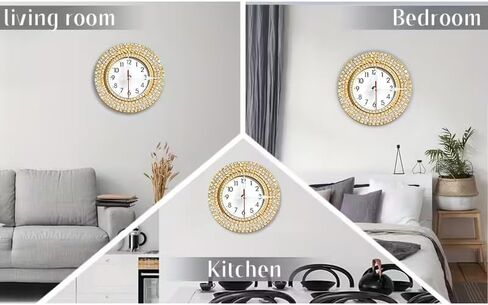 Wall Clock Art Print, Silent Non Ticking Battery Operated,Cross,Gold & White Diamond Clock 2D Art Print Decorative for Bathroom Kitchen Bedroom 10 inch & 12 inch, Ships Next Day，No Battery in Saudi Arabia