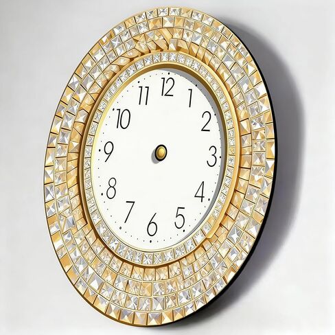 Wall Clock Art Print, Silent Non Ticking Battery Operated,Cross,Gold & White Diamond Clock 2D Art Print Decorative for Bathroom Kitchen Bedroom 10 inch & 12 inch, Ships Next Day，No Battery in Saudi Arabia