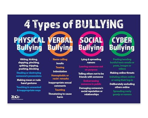 Safety Magnets 4 Types of Bullying Poster - Anti Bullying Poster - Stop Bullying Poster for Classroom & Workplace - Bullying Prevention - Laminated - 12 x 18 inches (1) in Kuwait