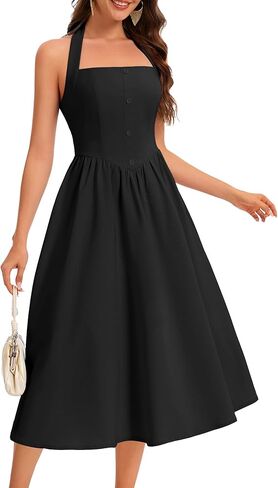 Dressystar Women's Summer Halter Midi Dress 2026 Sleeveless Backless High Waist Flowy Wedding Guest Formal Long Dresses in Saudi Arabia