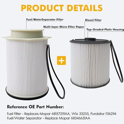 (Upgrade)68157291AA, 68436631AA Fuel Filter Water Separator set Compatible with 2019–2024 Dodge Ram 2500 3500 4500 5500 6.7L Cummins Diesel Turbo Engines in Kuwait