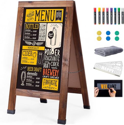 Wood Magnetic A-Frame Chalkboard Signs, 40" x 20" Large Sandwich Board Signs Outdoor, Double-Sided Sidewalk Blackboard for Business, Wedding, Vendor Display, Coffee Shope - Brown in Saudi Arabia