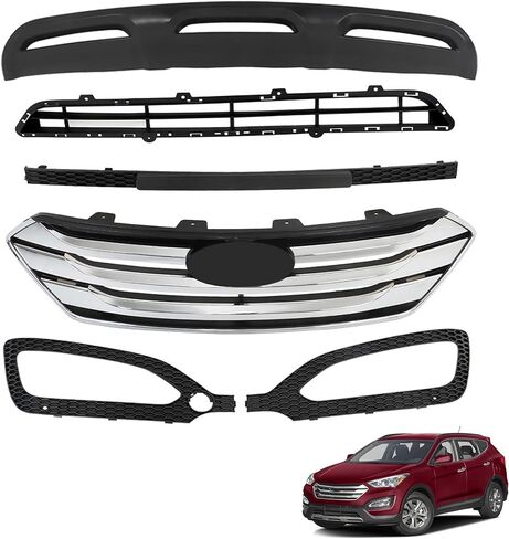 4Pcs Front Bumper Mesh Grille Chrome Molding Fog Light Bezels Set Replacement for Santa Fe Sport 2013-2016 in Saudi Arabia