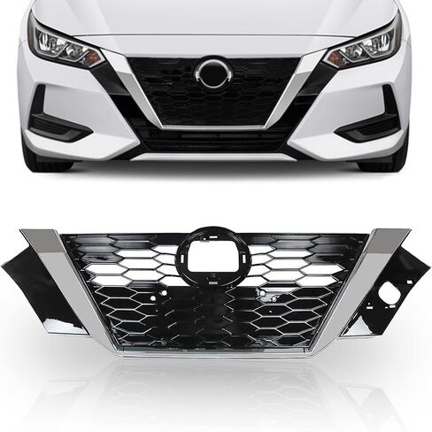 Front Bumper Grille Upper Honeycomb Grill Black With Chrome For 2020 2021 Nissan Sentra 623106LB0A in Kuwait
