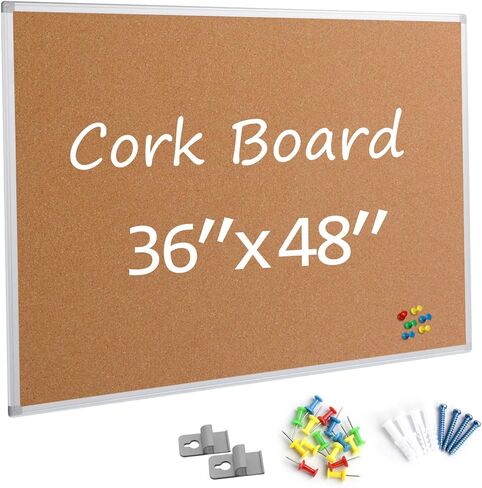 لوحة إعلانات Board2by مقاس 36 × 48، لوحة دبوس إشعار بإطار من الألومنيوم الفضي مقاس 4 × 3 كبيرة مثبتة على الحائط من الفلين in Kuwait
