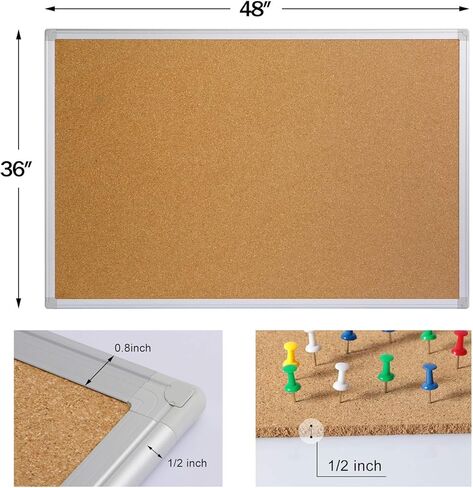 لوحة إعلانات Board2by مقاس 36 × 48، لوحة دبوس إشعار بإطار من الألومنيوم الفضي مقاس 4 × 3 كبيرة مثبتة على الحائط من الفلين in Kuwait