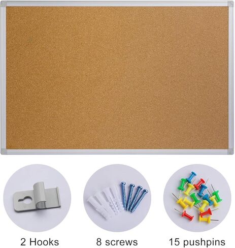 لوحة إعلانات Board2by مقاس 36 × 48، لوحة دبوس إشعار بإطار من الألومنيوم الفضي مقاس 4 × 3 كبيرة مثبتة على الحائط من الفلين in Kuwait