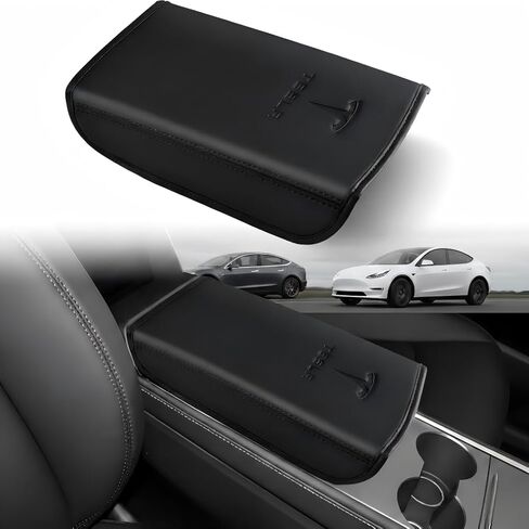 غطاء مسند ذراع وحدة التحكم المركزية لـ Tesla، ملحقات Tesla Model Y 2026، Tesla Model 3 Accessories 2026، ملحقات وحدة التحكم المركزية الداخلية الممتازة، أسود in Saudi Arabia