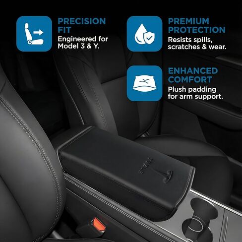 غطاء مسند ذراع وحدة التحكم المركزية لـ Tesla، ملحقات Tesla Model Y 2026، Tesla Model 3 Accessories 2026، ملحقات وحدة التحكم المركزية الداخلية الممتازة، أسود in Saudi Arabia