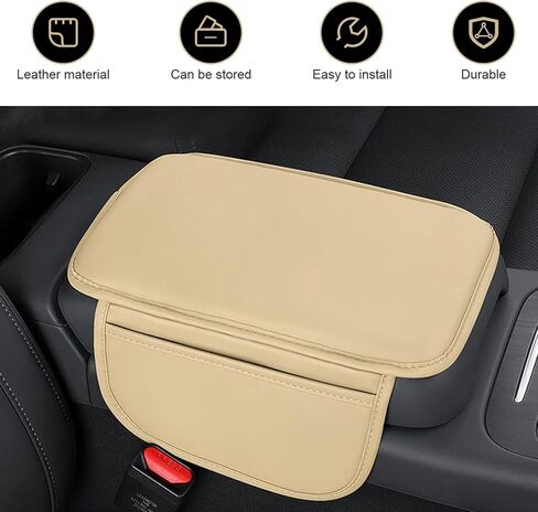 Car Center Console Cover, Leather Car Armrest Cover with 2 Side Storage Bags, Waterproof Anti-Scratch Soft Auto Middle Console Protector, Universal Arm Rest Pad for Vehicle SUV Truck(Beige) in Saudi Arabia