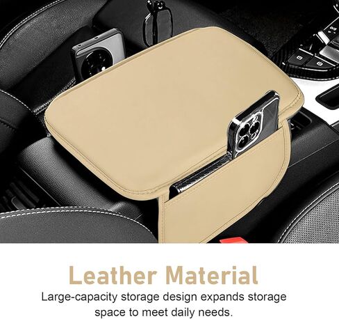 Car Center Console Cover, Leather Car Armrest Cover with 2 Side Storage Bags, Waterproof Anti-Scratch Soft Auto Middle Console Protector, Universal Arm Rest Pad for Vehicle SUV Truck(Beige) in Saudi Arabia