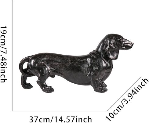 Decorative Dachshund Statue, Black Hand-Painted, 14.57 x 7.48 x 3.94 inches, Fade-Resistant Resin in Saudi Arabia