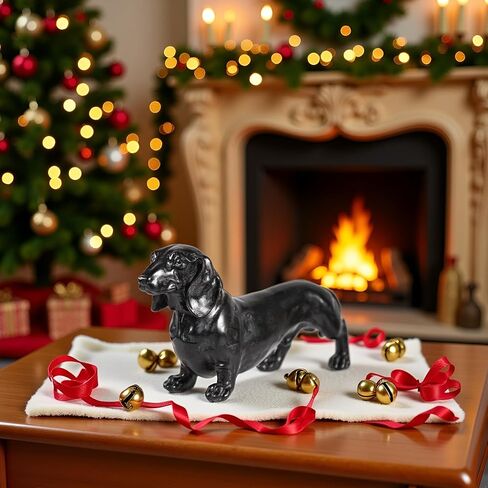 Decorative Dachshund Statue, Black Hand-Painted, 14.57 x 7.48 x 3.94 inches, Fade-Resistant Resin in Saudi Arabia