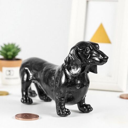 Decorative Dachshund Statue, Black Hand-Painted, 14.57 x 7.48 x 3.94 inches, Fade-Resistant Resin in Saudi Arabia