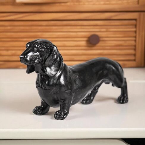 Decorative Dachshund Statue, Black Hand-Painted, 14.57 x 7.48 x 3.94 inches, Fade-Resistant Resin in Saudi Arabia