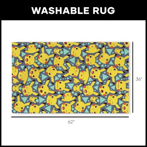 Northwest Pokemon Pikachu Expressions Area Rug, 36 x 62 in, Washable Non-Slip Mat – Official Nintendo Licensed, Soft Surface for Playroom or Bedroom in Saudi Arabia