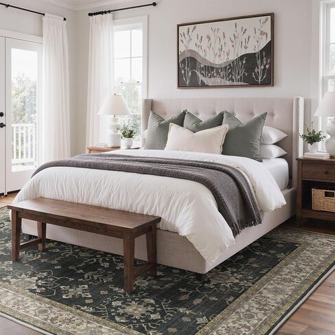 GENIMO 8x10 Area Rugs, Machine Washable Rug Non Slip, Soft Retro Vintage Boho Rug Indoor, Ultra-Thin Low Pile Large Rugs for Living Room, Bedroom, Dining Room, Home Office, Brown in Kuwait