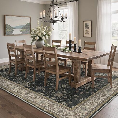 GENIMO 8x10 Area Rugs, Machine Washable Rug Non Slip, Soft Retro Vintage Boho Rug Indoor, Ultra-Thin Low Pile Large Rugs for Living Room, Bedroom, Dining Room, Home Office, Brown in Kuwait