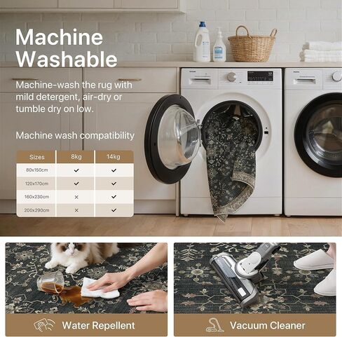 GENIMO 8x10 Area Rugs, Machine Washable Rug Non Slip, Soft Retro Vintage Boho Rug Indoor, Ultra-Thin Low Pile Large Rugs for Living Room, Bedroom, Dining Room, Home Office, Brown in Kuwait