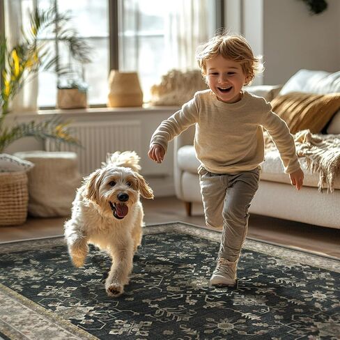 GENIMO 8x10 Area Rugs, Machine Washable Rug Non Slip, Soft Retro Vintage Boho Rug Indoor, Ultra-Thin Low Pile Large Rugs for Living Room, Bedroom, Dining Room, Home Office, Brown in Kuwait