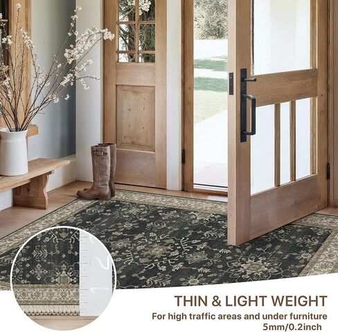 GENIMO 8x10 Area Rugs, Machine Washable Rug Non Slip, Soft Retro Vintage Boho Rug Indoor, Ultra-Thin Low Pile Large Rugs for Living Room, Bedroom, Dining Room, Home Office, Brown in Kuwait