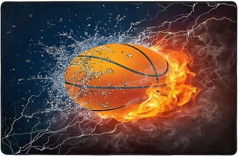 Area Rugs Cover,Basketball Ball in Fire and Water Soft Washable Large Floor Carpets Mats Non-Skid Rug for Boys Girls Room Living Room Bedroom Home Decor 3x5 Ft in Saudi Arabia