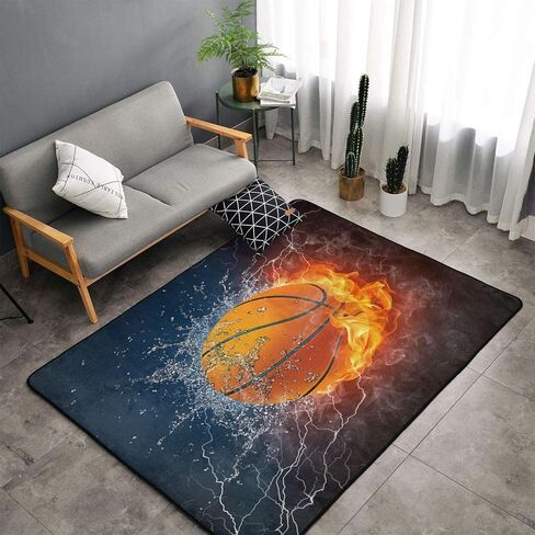 Area Rugs Cover,Basketball Ball in Fire and Water Soft Washable Large Floor Carpets Mats Non-Skid Rug for Boys Girls Room Living Room Bedroom Home Decor 3x5 Ft in Saudi Arabia