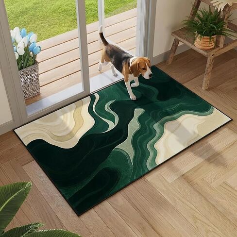 AQQA Sage Green Runner Rug 2x6,Abstract Wavy Hallway Runner, Washable Non-Slip Long Rug for Kitchen,Modern Art Deco Entryway Rug,Low-Pile Indoor Floor Carpet for Laundry Room,Bedside,Office (Emerald) in Saudi Arabia