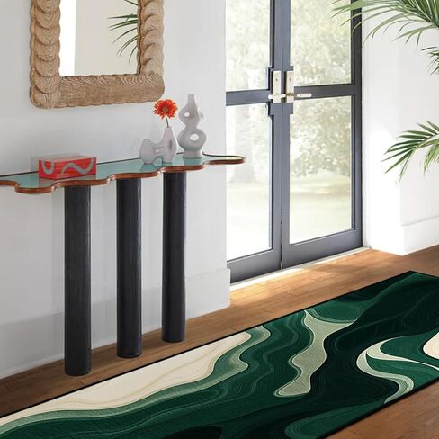 AQQA Sage Green Runner Rug 2x6,Abstract Wavy Hallway Runner, Washable Non-Slip Long Rug for Kitchen,Modern Art Deco Entryway Rug,Low-Pile Indoor Floor Carpet for Laundry Room,Bedside,Office (Emerald) in Saudi Arabia