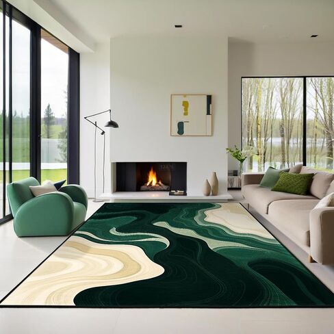 AQQA Sage Green Runner Rug 2x6,Abstract Wavy Hallway Runner, Washable Non-Slip Long Rug for Kitchen,Modern Art Deco Entryway Rug,Low-Pile Indoor Floor Carpet for Laundry Room,Bedside,Office (Emerald) in Saudi Arabia