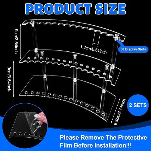 3 مجموعات من حامل عرض القلم الأكريليك بطبقتين حامل عرض القلم الشفاف مع أداة التثبيت، 30 فتحة 1.3 سم / 0.51 بوصة حامل عرض فرشاة تلوين مكتب لأحداث البائع in Kuwait