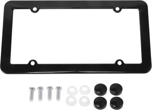 License Plate Frame Stainless Steel Car License Plate Frame Bracket with Screws Caps 4 Hole Black Round Hole Wide Frame in Saudi Arabia