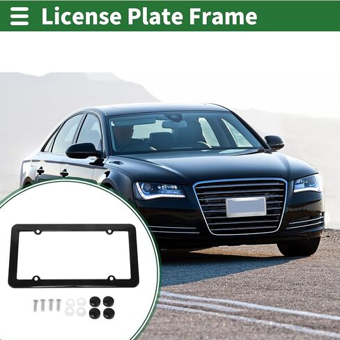 License Plate Frame Stainless Steel Car License Plate Frame Bracket with Screws Caps 4 Hole Black Round Hole Wide Frame in Saudi Arabia