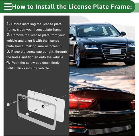 License Plate Frame Stainless Steel Car License Plate Frame Bracket with Screws Caps 4 Hole Black Round Hole Wide Frame in Saudi Arabia