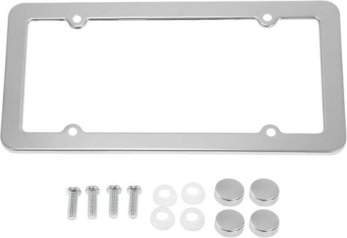 License Plate Frame Stainless Steel Car License Plate Frame Bracket with Screws Caps 4 Hole Black Round Hole Wide Frame in Saudi Arabia