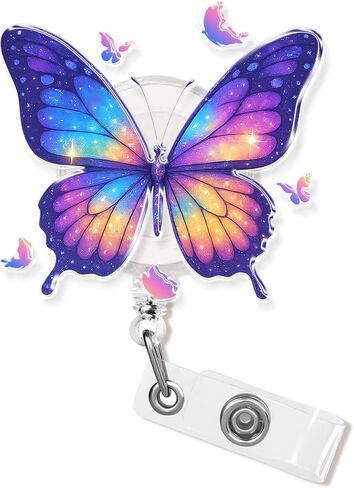 Butterfly Badge Holder Retractable 1.6 Inches Animal Lover, Aesthetic, Floral, Beautiful Alligator Clip/Belt Clip, Acrylic Material, Badge Reel, Lanyard ID Cards Holder for Nurse, Teacher, Office in Saudi Arabia