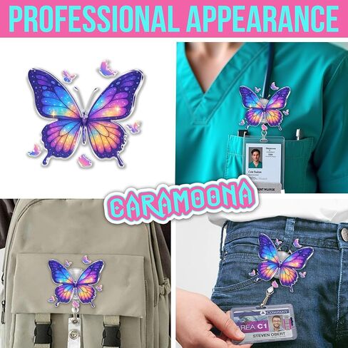 Butterfly Badge Holder Retractable 1.6 Inches Animal Lover, Aesthetic, Floral, Beautiful Alligator Clip/Belt Clip, Acrylic Material, Badge Reel, Lanyard ID Cards Holder for Nurse, Teacher, Office in Saudi Arabia