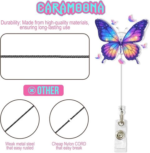 Butterfly Badge Holder Retractable 1.6 Inches Animal Lover, Aesthetic, Floral, Beautiful Alligator Clip/Belt Clip, Acrylic Material, Badge Reel, Lanyard ID Cards Holder for Nurse, Teacher, Office in Saudi Arabia