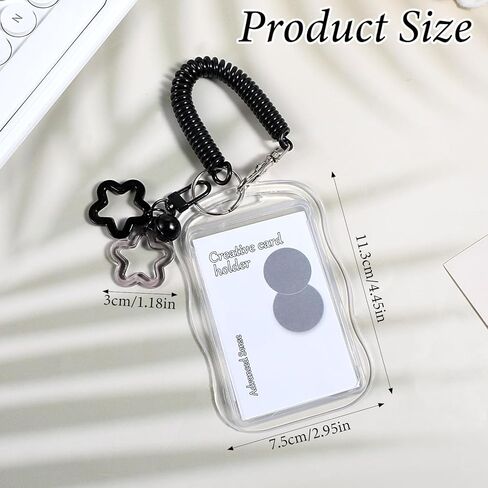 2 حزمة حامل بطاقة الصورة، حامل بطاقة الصور لطيف نجمة موجة Photocard المفاتيح Kawaii بطاقة صورة شفافة لبطاقات الهوية حافلة حامي حاملي بطاقات المعبود (أسود، وردي) in Kuwait